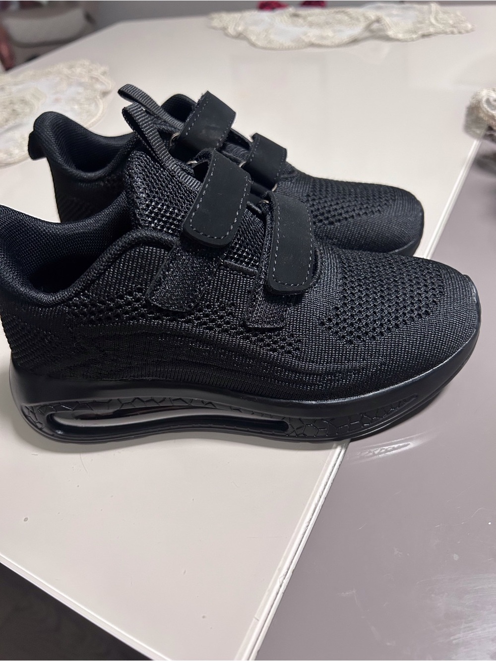 & Other Stories Kids Black Mesh Sneakers with Hook-and-Loop Straps